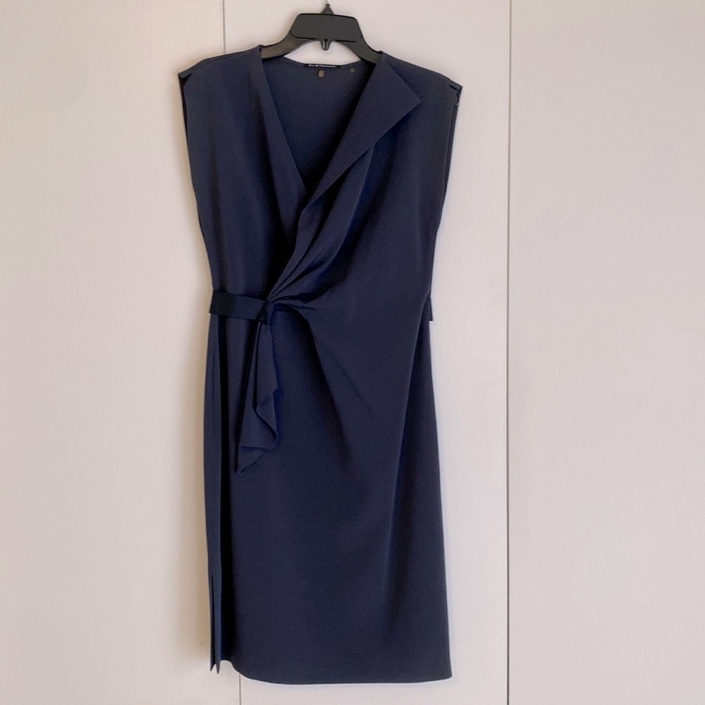 Elie Tahari dark blue mock-wrap dress.